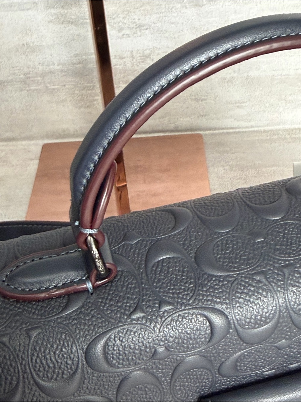 COACH Signature Leather Morgan Top Handle Satchel -  Midnight Navy. - Picture 12 of 16